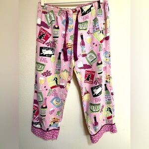 Nick & Nora Pink Pants, Cats,Dogs & Polka Dot,Grape & Wine Print Lounge Sz L